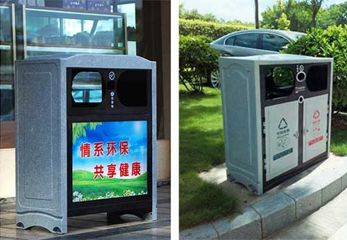  欣方圳仿大理石垃圾桶廠家為清遠(yuǎn)高校送貨上門。