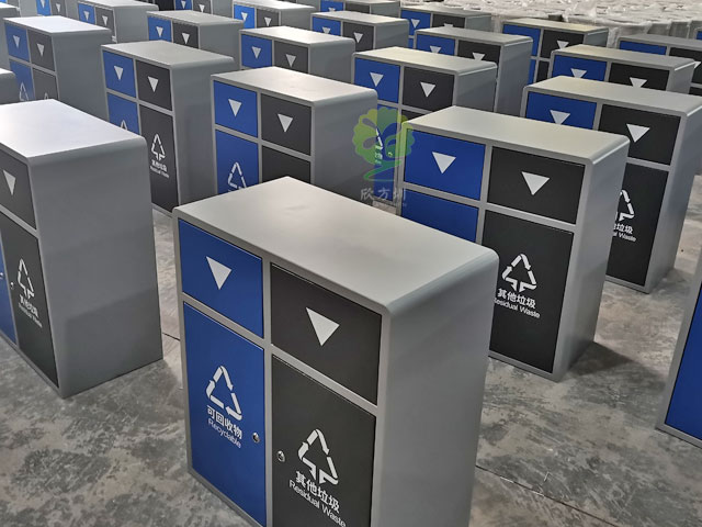 戶(hù)外推蓋垃圾桶金屬烤漆密閉分類(lèi)垃圾箱