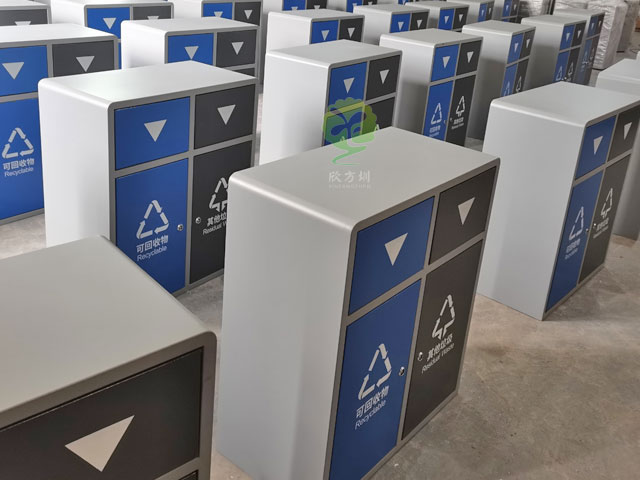 戶(hù)外推蓋垃圾桶金屬烤漆密閉分類(lèi)垃圾箱