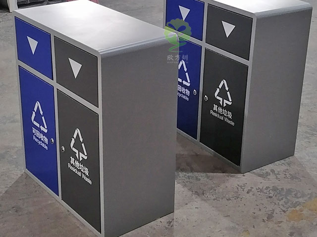 戶(hù)外推蓋垃圾桶金屬烤漆密閉分類(lèi)垃圾箱